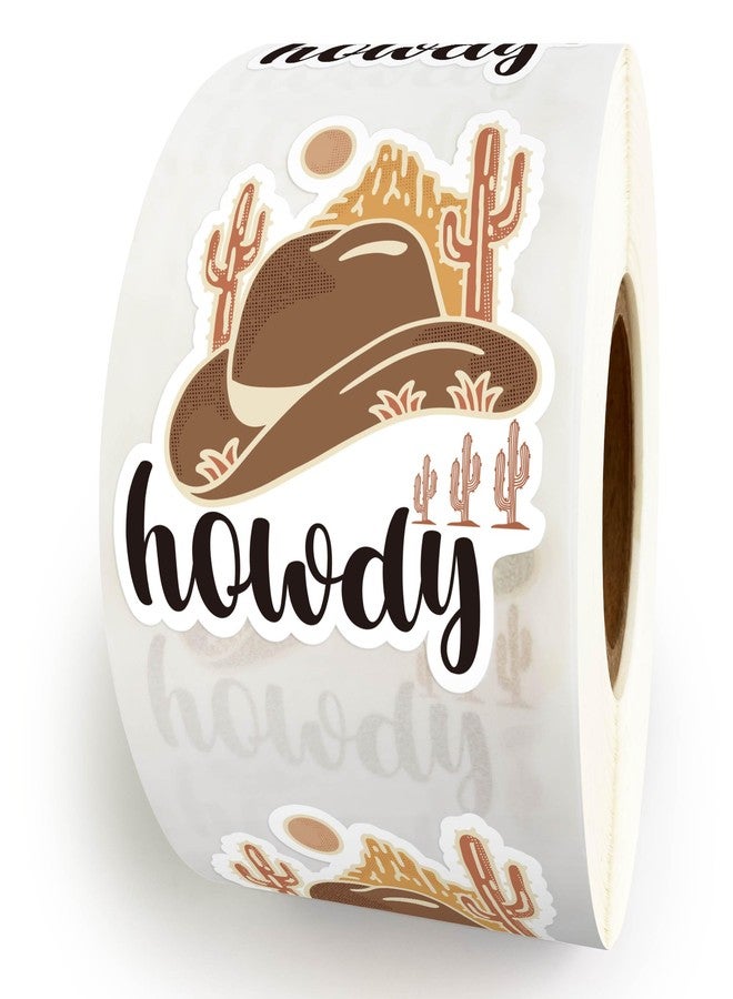 Bttwkco 500pcs Howdy Cowboy Hat Sticker Roll, Western Party Stuff, Wild Life Cowgirl, Happy Mail, Thank You - Western Theme - Image 1